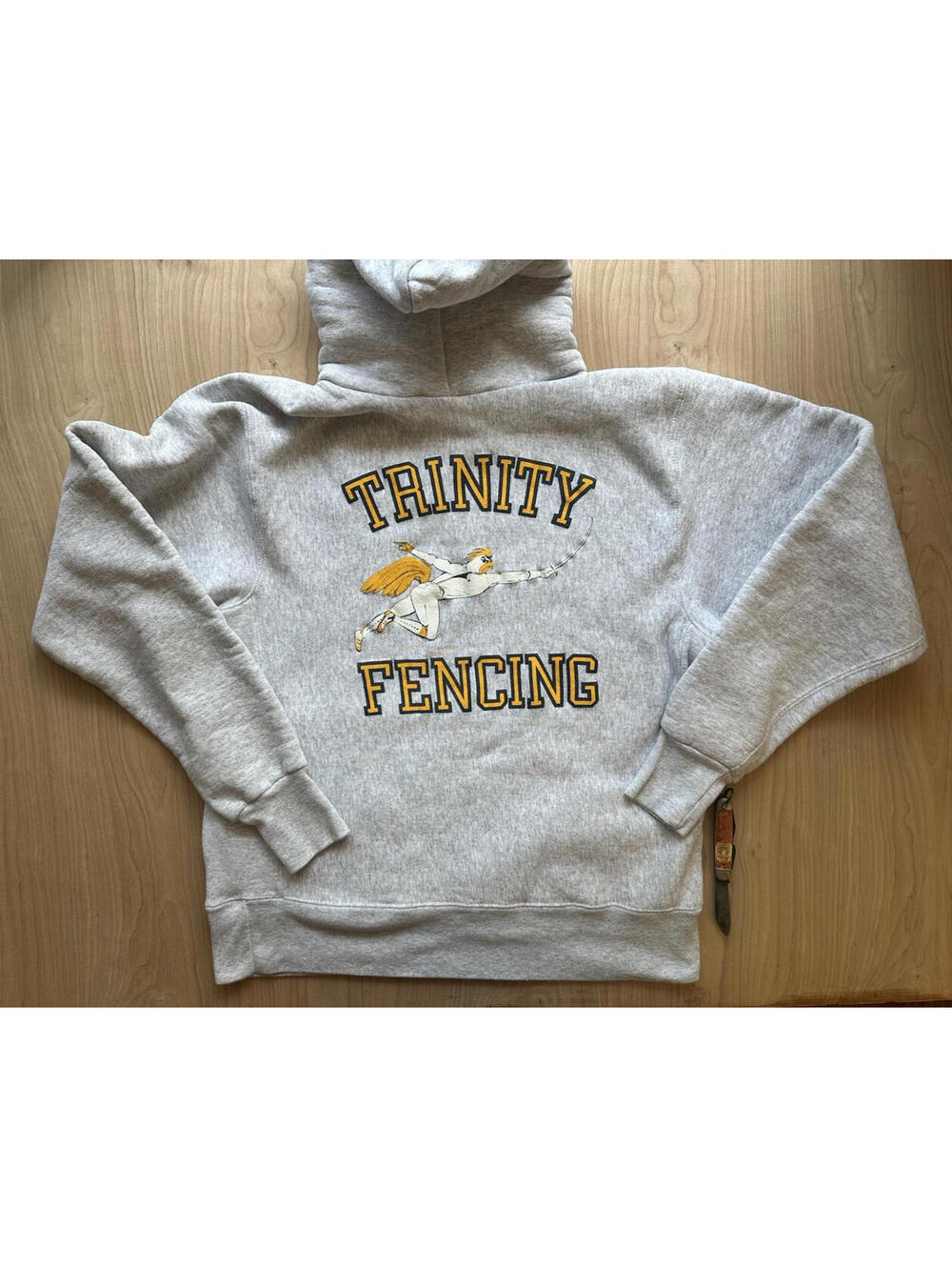 vintage 80s Trinity Fencing Reverse Weave Hoodie Sweatshirt xlarge ribbed panel